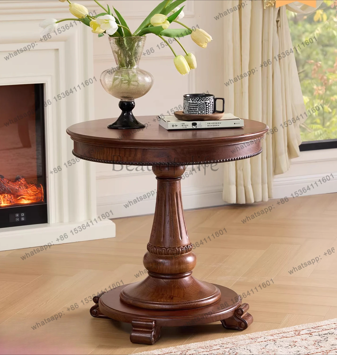 French retro solid wood sofa edge table coffee table movable small round table rack
French retro solid wood sofa edge table coffee table movable small round table rack