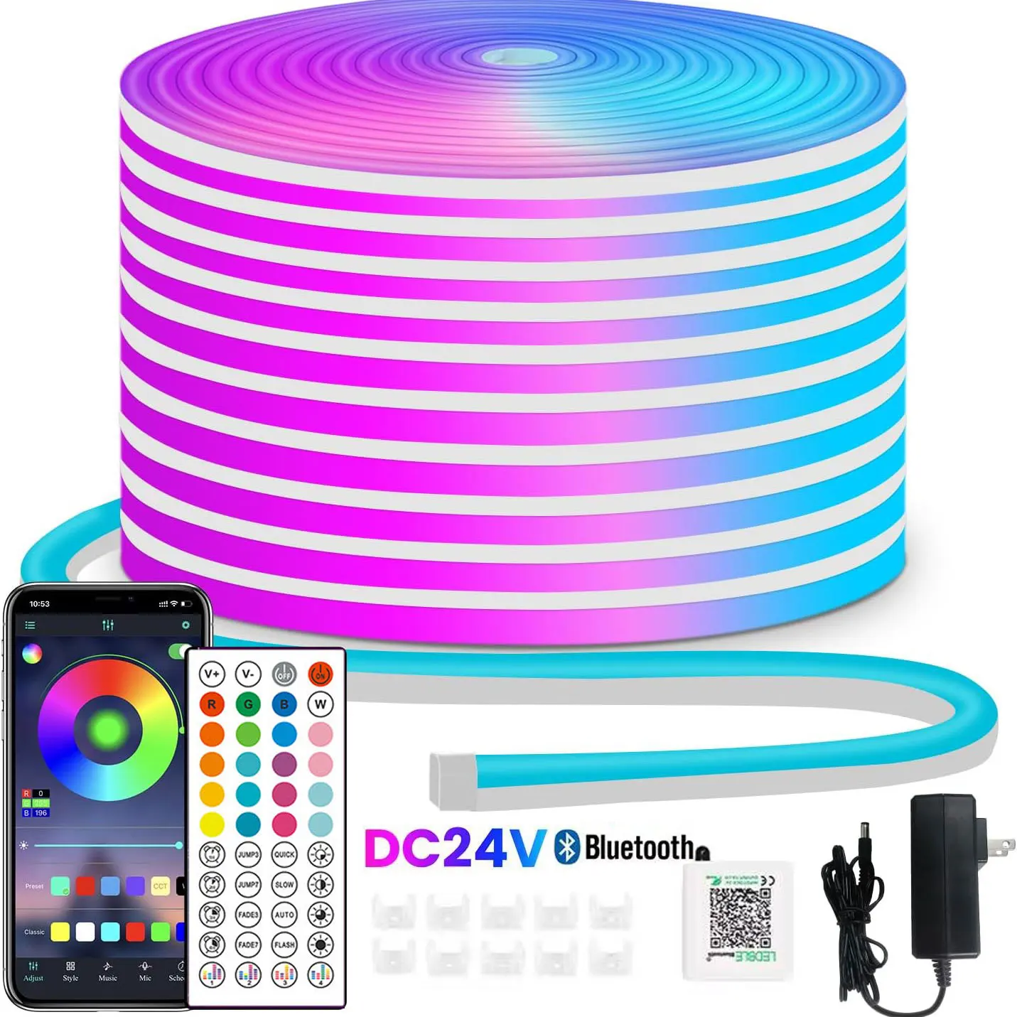 Уличная светодиодная RGB-лента Neon 24В, 5/10/15/20 метров, с Bluetooth и управлением через приложение, для наружного освещения на Рождество
Уличная светодиодная RGB-лента Neon 24В, 5/10/15/20 метров, с Bluetooth и управлением через приложение, для наружного освещения на Рождество