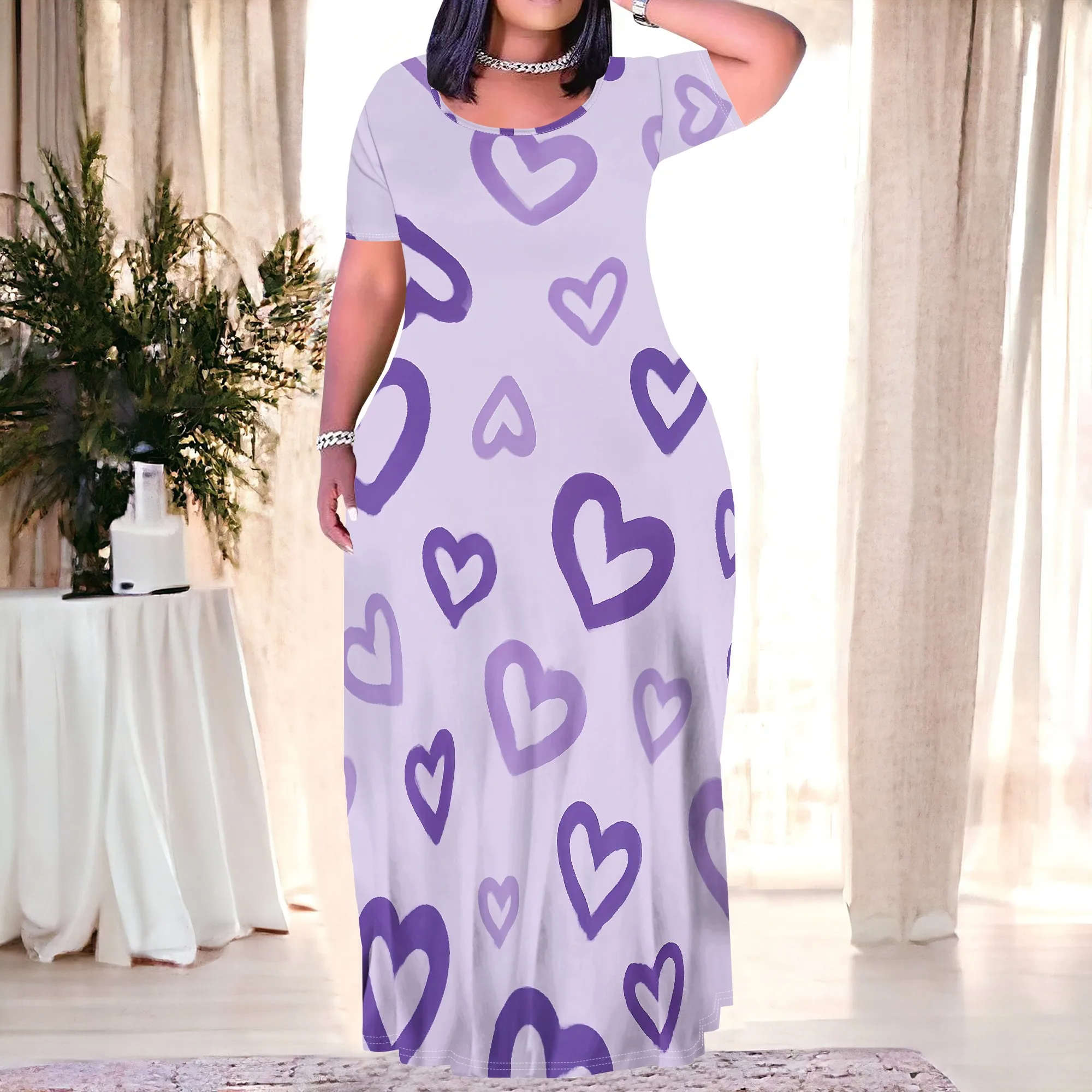 Plus Size Women's Purple Heart Print Maxi Dress Casual Loose Fit Long Sundress XL-6XL
Plus Size Women's Purple Heart Print Maxi Dress Casual Loose Fit Long Sundress XL-6XL