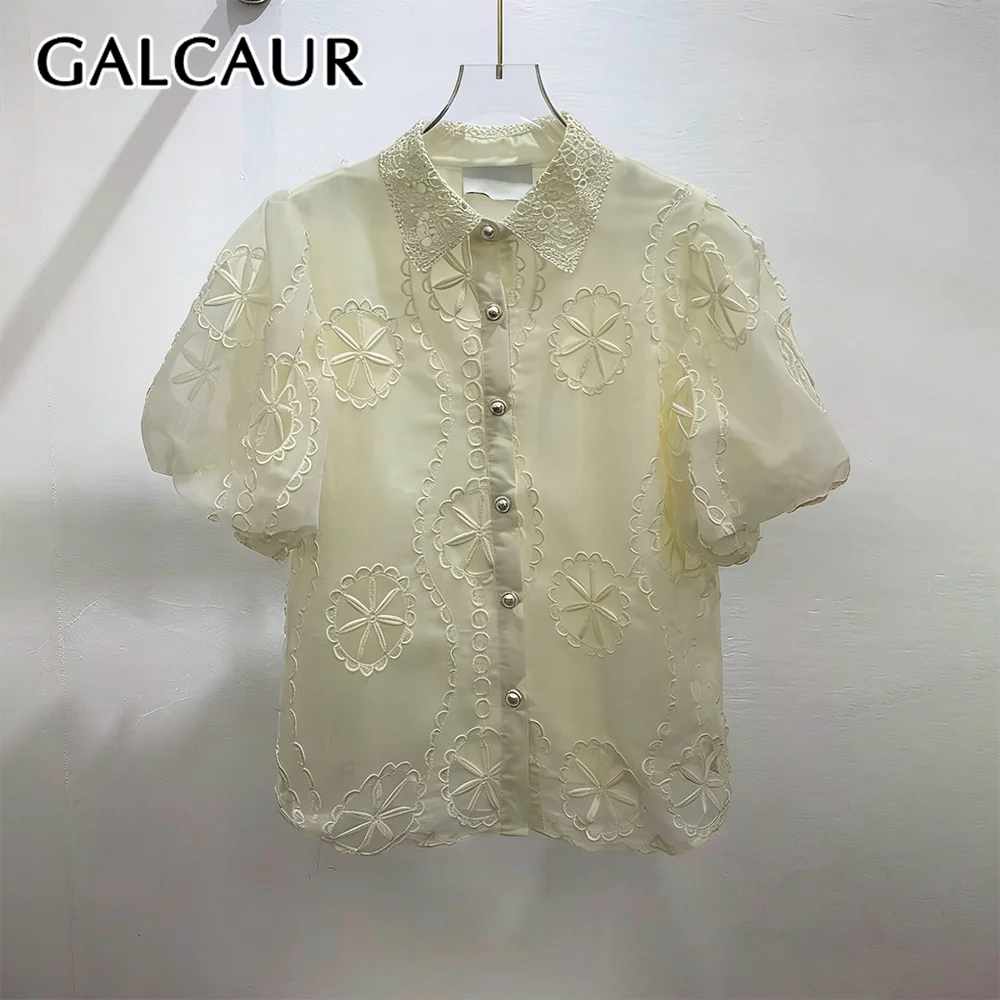 GALCAUR Solid Slimming Spliced Mesh Blouse for Women Lapel Short Sleeves Patchwork Single Buttons Top Female Elegant New Style
GALCAUR Solid Slimming Spliced Mesh Blouse for Women Lapel Short Sleeves Patchwork Single Buttons Top Female Elegant New Style