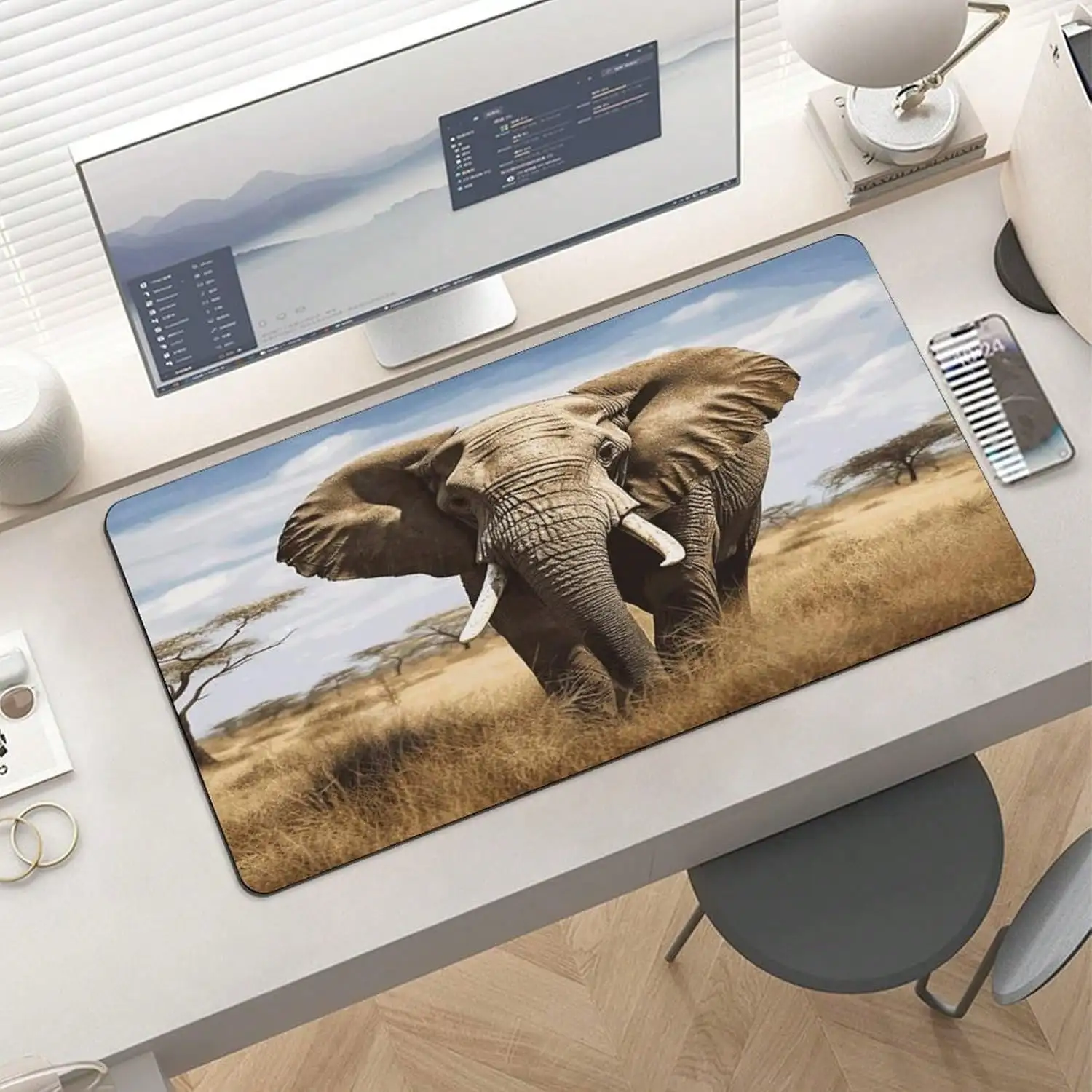Personalized Large Elephant Desk Mat - 24" X 12" Waterproof Office Desk Pad, Non-Slip Rubber Base Desk Protector, Easy-Clean Computer Mouse Pad For Work & Home