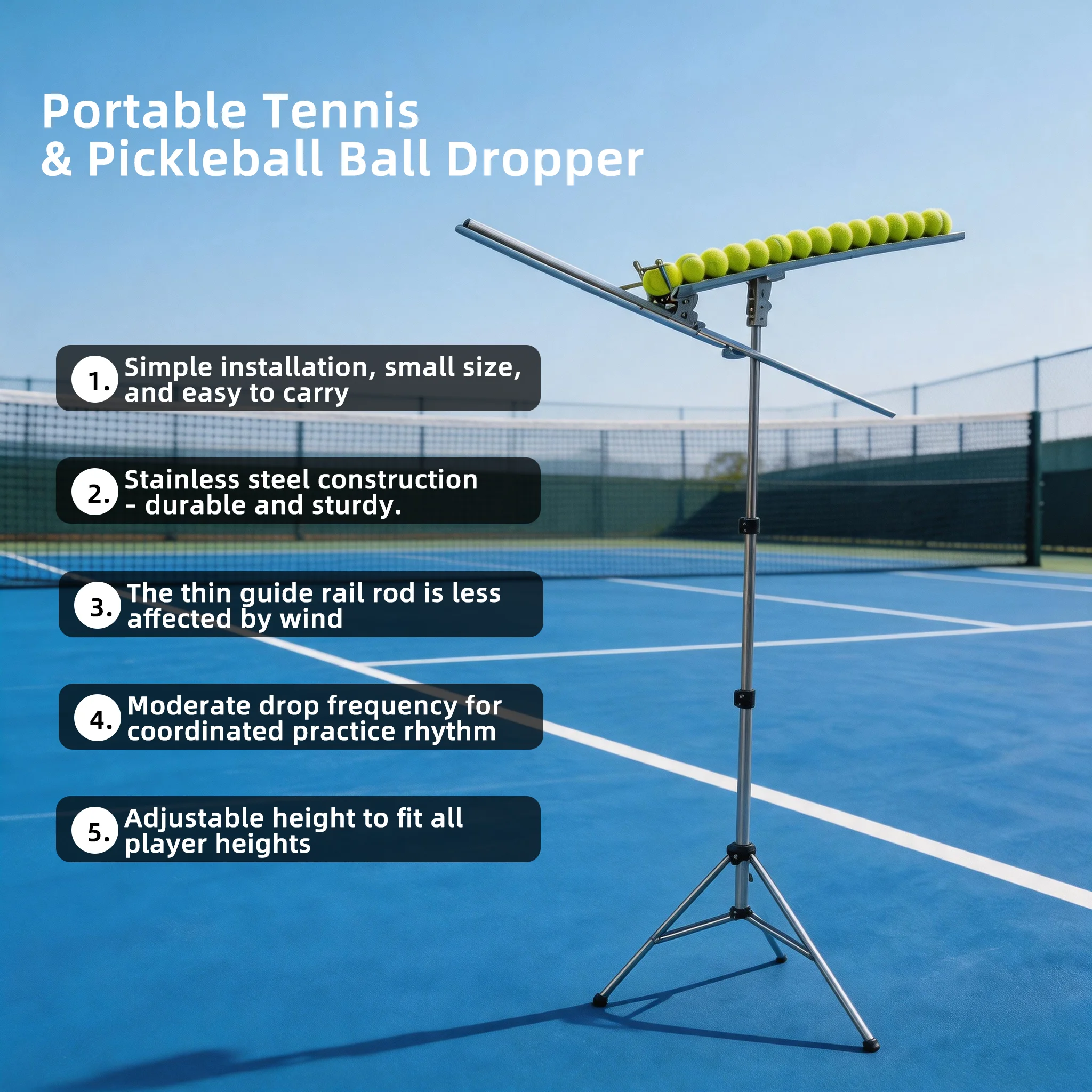 Tennis & Pickleball Ball Launcher Foldable Tennis Ball Dropper Gridless Tennis Training Device Single Player Tennis Training Device
Tennis & Pickleball Ball Launcher Foldable Tennis Ball Dropper Gridless Tennis Training Device Single Player Tennis Training Device