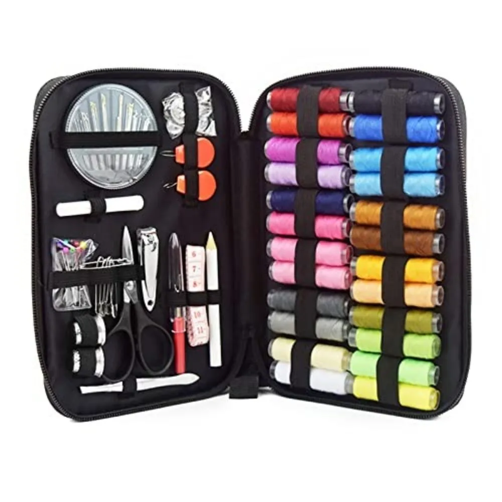 90PCS Multi-function Needle and Thread Kit Portabe DIY Tools Sewing Kits Cross-Mirror Needlework with Sewing Bag Sewing Box Set