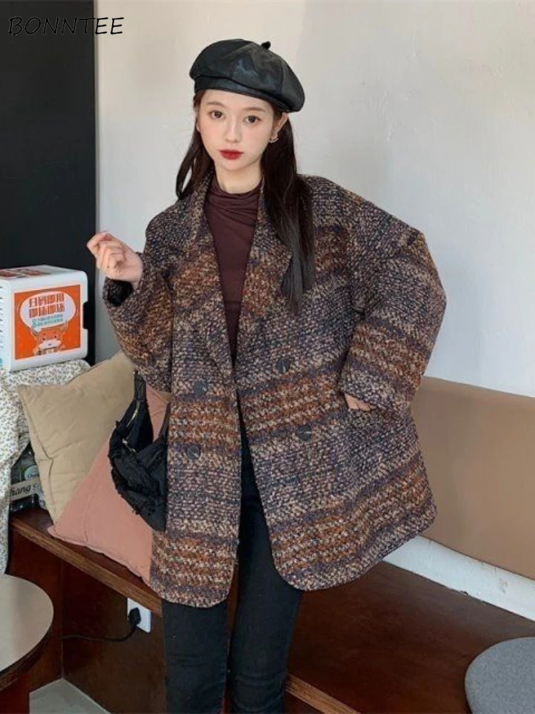 Твидовые смеси, женское корейское модное элегантное уличное пальто, осенне-зимнее пальто, мешковатое повседневное дизайнерское эстетичное пальто, женская верхняя одежда Ins 
Твидовые смеси, женское корейское модное элегантное уличное пальто, осенне-зимнее пальто, мешковатое повседневное дизайнерское эстетичное пальто, женская верхняя одежда Ins