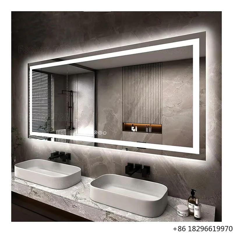 OEM Modern LED Smart Bathroom Mirrors Defogging Rectangle Intelligent Touch Dimming Backlit Miroir Frameless Bath Mirror
OEM Modern LED Smart Bathroom Mirrors Defogging Rectangle Intelligent Touch Dimming Backlit Miroir Frameless Bath Mirror