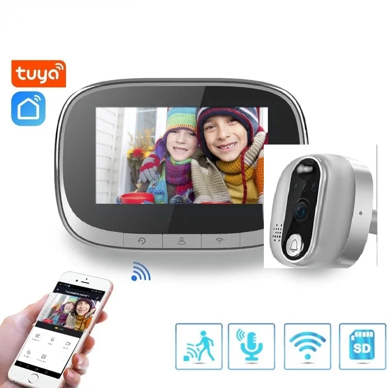 Видеодомофон Tuya Peephole, дверной звонок WiFi, домофон с камерой, 4,3-дюймовый монитор, обнаружение движения, цифровое кольцо Video-Eye
Видеодомофон Tuya Peephole, дверной звонок WiFi, домофон с камерой, 4,3-дюймовый монитор, обнаружение движения, цифровое кольцо Video-Eye