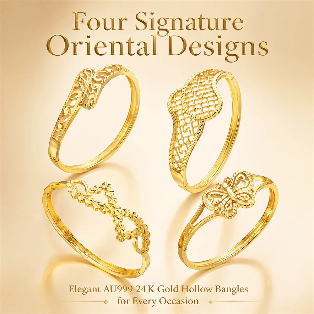 Luxury AU999 24K Solid Women Hollow Vine Scroll Gold Bangle Spring Clasp Free Custom Laser Engraving Jewelry Gift
Luxury AU999 24K Solid Women Hollow Vine Scroll Gold Bangle Spring Clasp Free Custom Laser Engraving Jewelry Gift