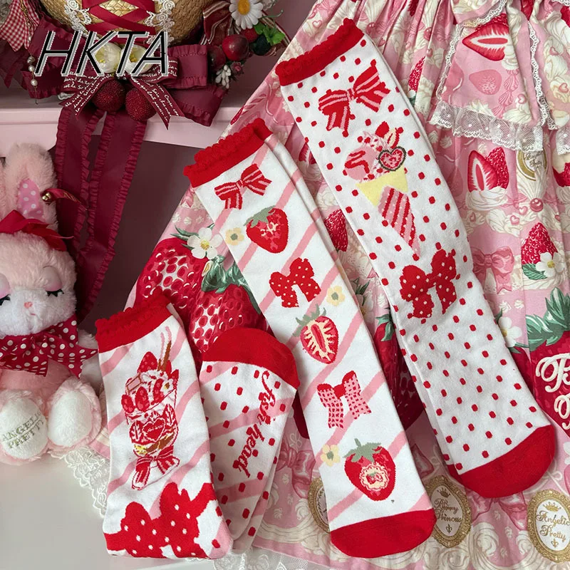 Original Strawberry Print Tube Socks Japanese Bow Polka Dot Lolita Lace Cotton Socks Female Cute Girl Cos Long Stockings Women
Original Strawberry Print Tube Socks Japanese Bow Polka Dot Lolita Lace Cotton Socks Female Cute Girl Cos Long Stockings Women