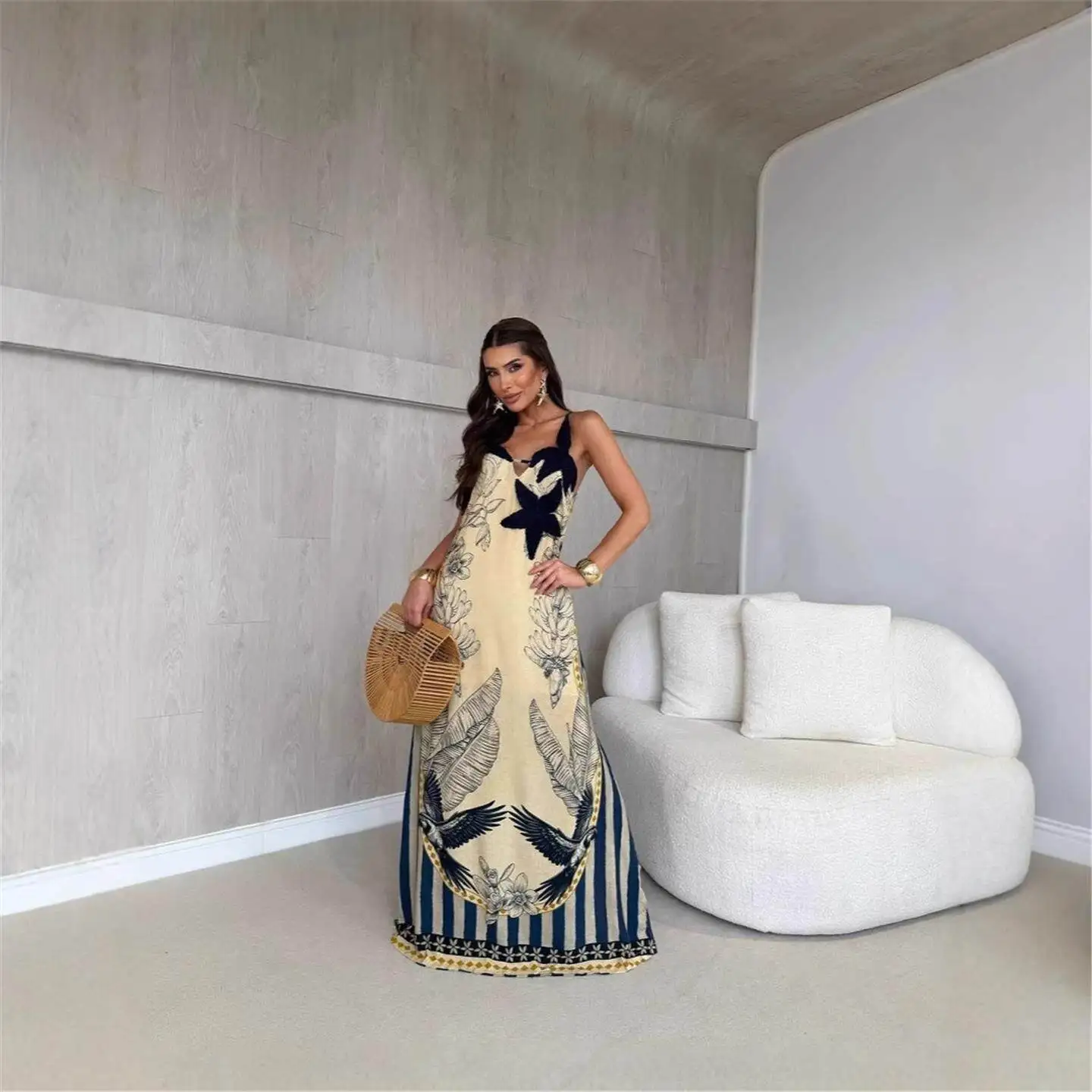 Vacation Style Printed Color Block Stripe GY26055 Cross Border Dress Sleeveless Three Acetate Fiber Basic Style Other Skirt Type
Vacation Style Printed Color Block Stripe GY26055 Cross Border Dress Sleeveless Three Acetate Fiber Basic Style Other Skirt Type