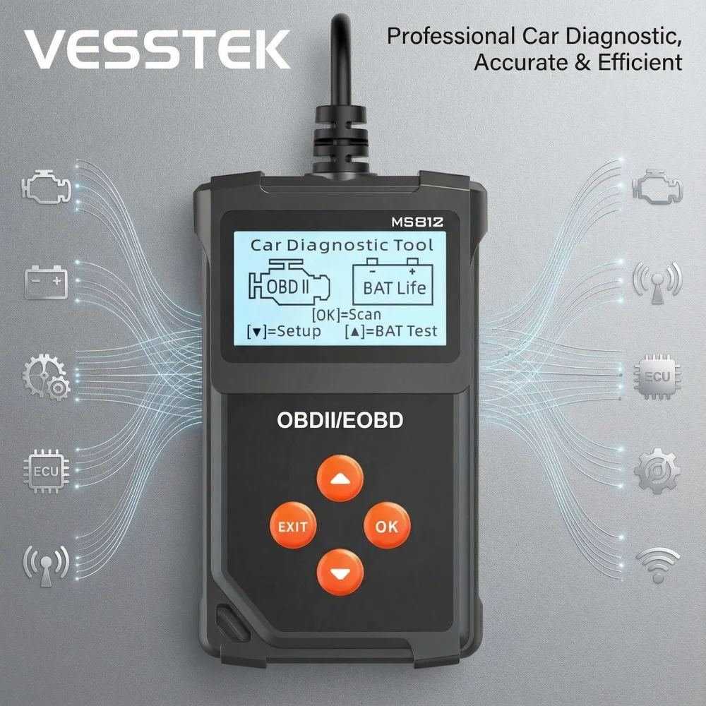 Диагностический сканер VESSTEK MS812 для автомобилей: считыватель кодов неисправностей OBD2, тестер батареи, многоязычный
Диагностический сканер VESSTEK MS812 для автомобилей: считыватель кодов неисправностей OBD2, тестер батареи, многоязычный