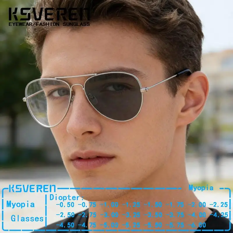 Metal Pilot Photochromic Myopia Glasses Men Women Designer Trendy Finished Prescription Eyewear Clear Sun Color Changing Glasses
Metal Pilot Photochromic Myopia Glasses Men Women Designer Trendy Finished Prescription Eyewear Clear Sun Color Changing Glasses