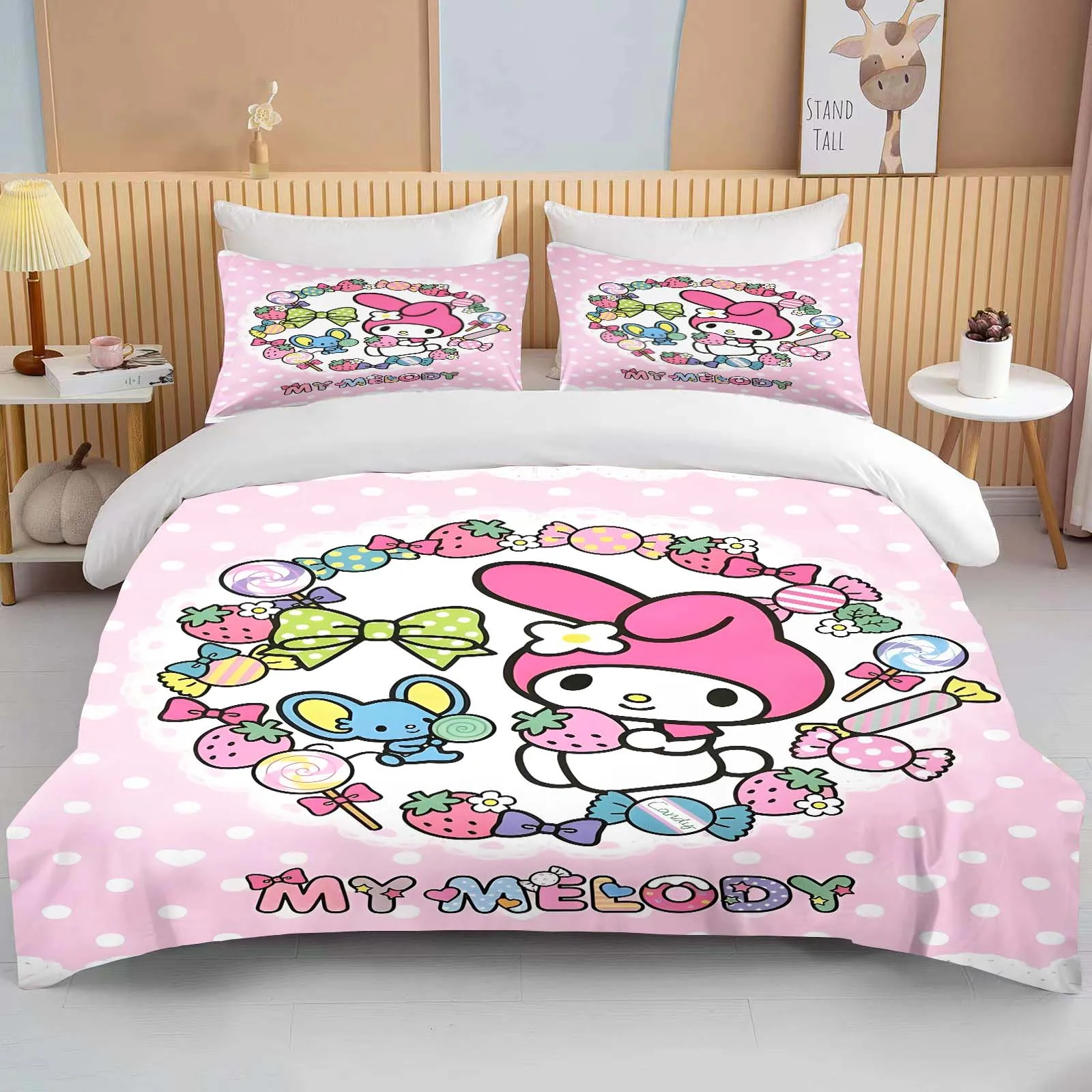 Kawaii Sanrio My Melody Комплект постельного белья с мультяшным Аниме пододеяльник одеяло наволочка для мальчиков девочек детей взрослых King Gift
Kawaii Sanrio My Melody Комплект постельного белья с мультяшным Аниме пододеяльник одеяло наволочка для мальчиков девочек детей взрослых King Gift