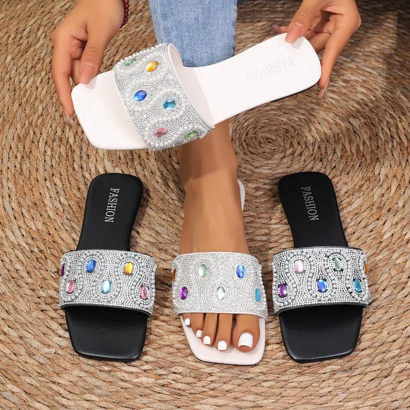 Women's Slippers Colorful Rhinestone Decor Sandals Summer Bling Fashion Casual Slippers Outdoor Elegant Sexy Shoes Slides Women
Women's Slippers Colorful Rhinestone Decor Sandals Summer Bling Fashion Casual Slippers Outdoor Elegant Sexy Shoes Slides Women