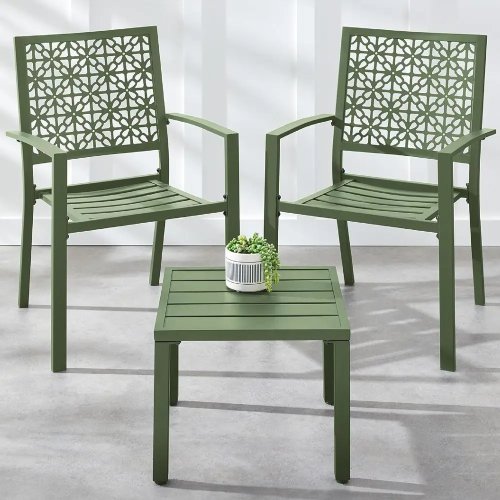 Sage Green Stackable Outdoor Bistro Set with 2 Chairs and Table for Garden or Porch
Sage Green Stackable Outdoor Bistro Set with 2 Chairs and Table for Garden or Porch