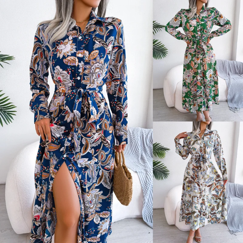 2025 Spring and Summer Retro Flower Lapel Tied Shirt Dress Long Dress Women's Clothing C001
2025 Spring and Summer Retro Flower Lapel Tied Shirt Dress Long Dress Women's Clothing C001