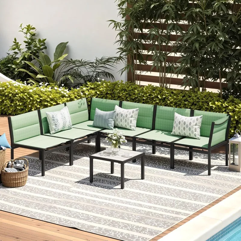 7 Pieces Patio Furniture Set, Cotton-Filled Textilene Fabric Outdoor Conversation Sets with Coffee Table, Outdoor Sectio
7 Pieces Patio Furniture Set, Cotton-Filled Textilene Fabric Outdoor Conversation Sets with Coffee Table, Outdoor Sectio