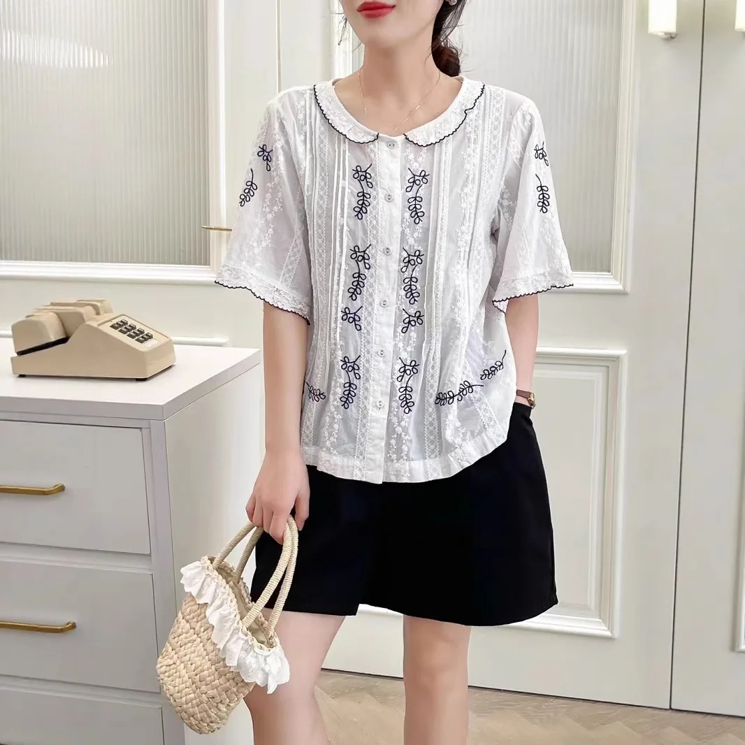 Japanese Sweet Mori Girl Ethnic Style Embroidery Cotton Shirts Women Summer New Peter Pan Collar Short Sleeve Casual Blouse Tops
Japanese Sweet Mori Girl Ethnic Style Embroidery Cotton Shirts Women Summer New Peter Pan Collar Short Sleeve Casual Blouse Tops