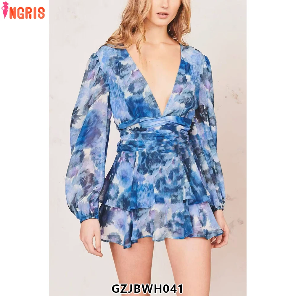 Fashion Mini Dress Women Spring Summer Full Sleeve V-Neck Flower Print Blue Purple High Waist Ruffles Casual-GZJBWH041
Fashion Mini Dress Women Spring Summer Full Sleeve V-Neck Flower Print Blue Purple High Waist Ruffles Casual-GZJBWH041