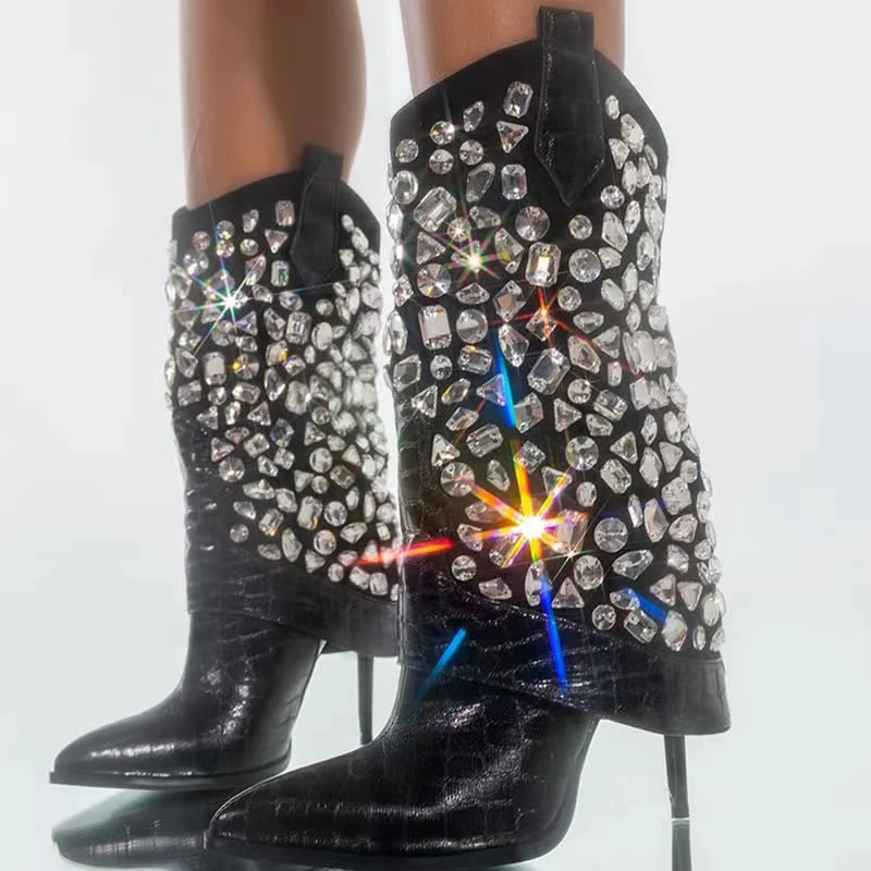 Women Winter Rhinestone Boots 2022Sexy Pointed Toe Sparkly Mid-calf Boots Crystal Design Stiletto High Heel Fashion Catwalk Shoe
Women Winter Rhinestone Boots 2022Sexy Pointed Toe Sparkly Mid-calf Boots Crystal Design Stiletto High Heel Fashion Catwalk Shoe