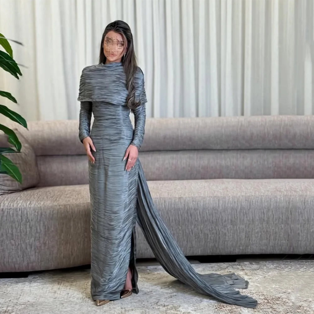 Customized O-neck Saudi Evening Dresses Full Sleeve Pleat Side Slit Floor-Length Straight Prom Gown Long Party Dress Muslim
Customized O-neck Saudi Evening Dresses Full Sleeve Pleat Side Slit Floor-Length Straight Prom Gown Long Party Dress Muslim