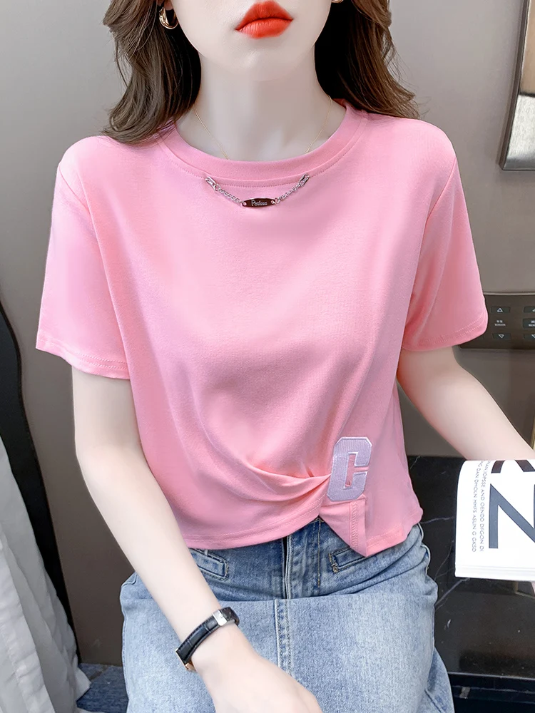 Розовая круглая асимметричная футболка с коротким рукавом, женская летняя новинка, универсальная повседневная свободная футболка с креативным принтом
Розовая круглая асимметричная футболка с коротким рукавом, женская летняя новинка, универсальная повседневная свободная футболка с креативным принтом