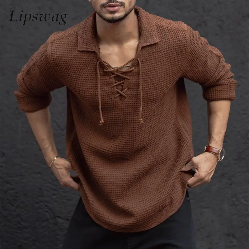 Vintage Drawstring Lapel Polo Sweaters Mens 2026 Spring Fall Stylish Solid Color Knit Polo Shirt Men Casual Long Sleeve Jumpers
Vintage Drawstring Lapel Polo Sweaters Mens 2026 Spring Fall Stylish Solid Color Knit Polo Shirt Men Casual Long Sleeve Jumpers