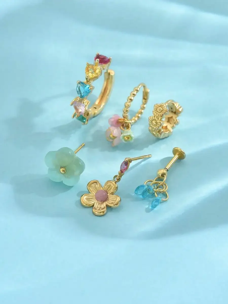 6pcs Colorful Zirconia Flower Earrings Set For Women Fashion Jewelry
6pcs Colorful Zirconia Flower Earrings Set For Women Fashion Jewelry