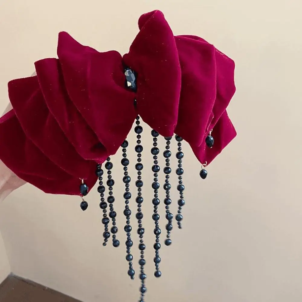 Headdress Cloth Velvet Bow Hair Clip Beads Hair Claw Bowknot Spring Clip Korean Style Tassel Red Hairpin Women
Headdress Cloth Velvet Bow Hair Clip Beads Hair Claw Bowknot Spring Clip Korean Style Tassel Red Hairpin Women