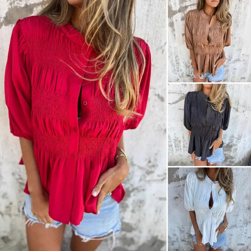 Women Casual Wear Stylish Women's Puff Sleeve Button Down Blouse for Summer Vacation Daily Wear Loose Fit Pleated Top in Plus
Women Casual Wear Stylish Women's Puff Sleeve Button Down Blouse for Summer Vacation Daily Wear Loose Fit Pleated Top in Plus