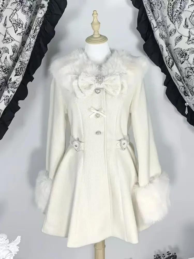 New Winter Japanese Sweet Bow Long Sleeve Coat Women Design Elegant Fur Collar Overcoat Harajuku Elegant Chic Woolen Coat Outfit
New Winter Japanese Sweet Bow Long Sleeve Coat Women Design Elegant Fur Collar Overcoat Harajuku Elegant Chic Woolen Coat Outfit