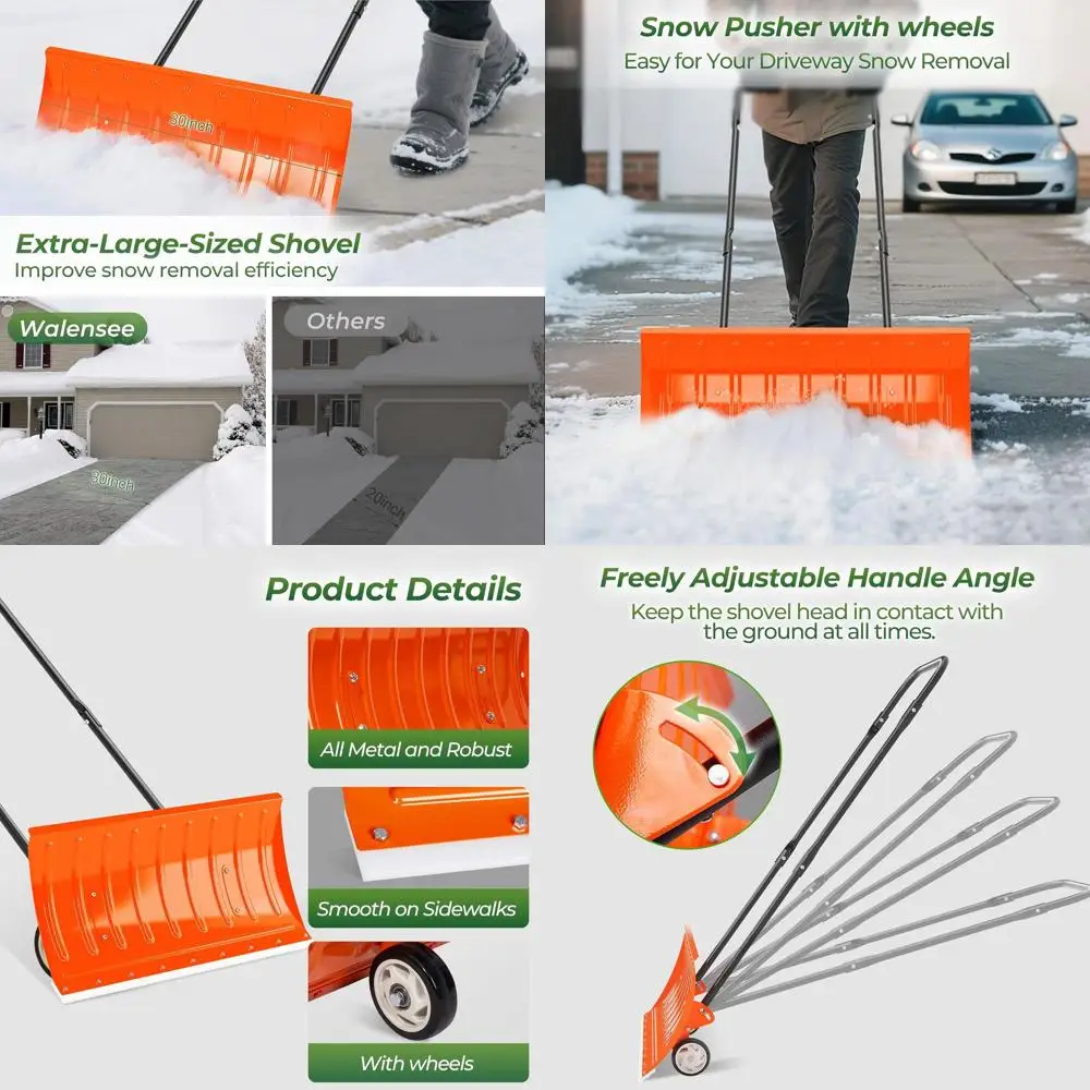 Heavy-Duty 30 Wide Metal Snow Shovel with Wheels for Driveway, Push Plow, Ice Scraper - Back-Saver Tool for Car, Seniors, Sidewa
Heavy-Duty 30 Wide Metal Snow Shovel with Wheels for Driveway, Push Plow, Ice Scraper - Back-Saver Tool for Car, Seniors, Sidewa