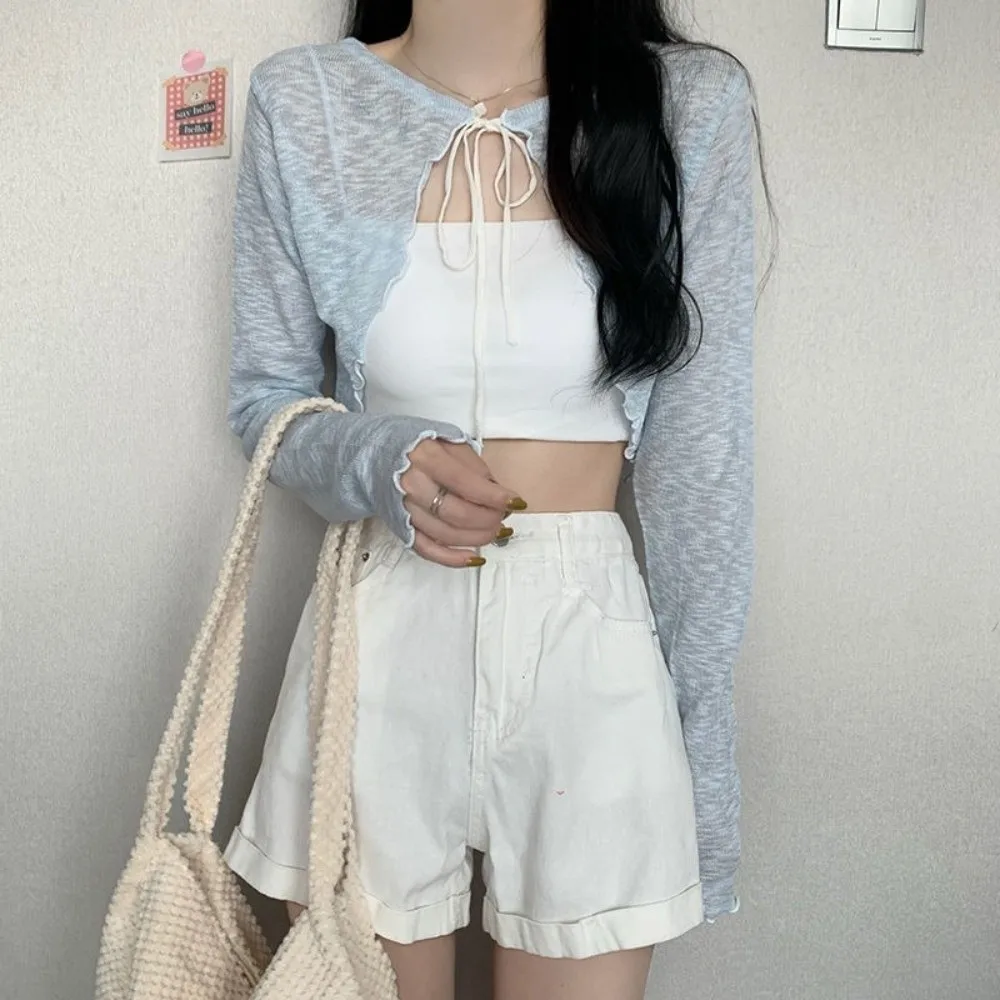 New Thin Sun Protected Cardigan Knit Short Length Lantern Sleeve Coat Lace-up Design Breathable Lace-up Knitwear Casual Occasion
New Thin Sun Protected Cardigan Knit Short Length Lantern Sleeve Coat Lace-up Design Breathable Lace-up Knitwear Casual Occasion