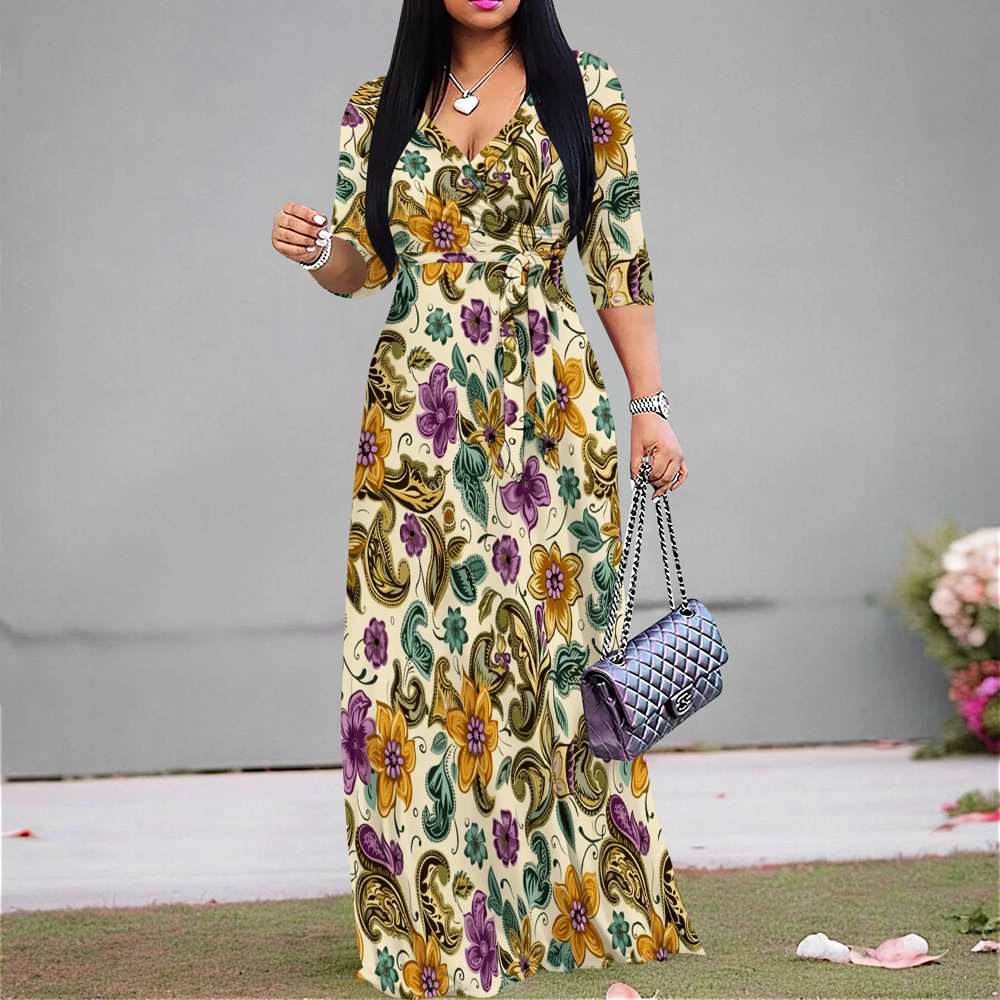 Vintage Flower & Paisley Graphics Maxi Dresses for Women Summer Casual 3/4 Sleeve Floral V Neck Dress Flowy Long Dress with Belt
Vintage Flower & Paisley Graphics Maxi Dresses for Women Summer Casual 3/4 Sleeve Floral V Neck Dress Flowy Long Dress with Belt