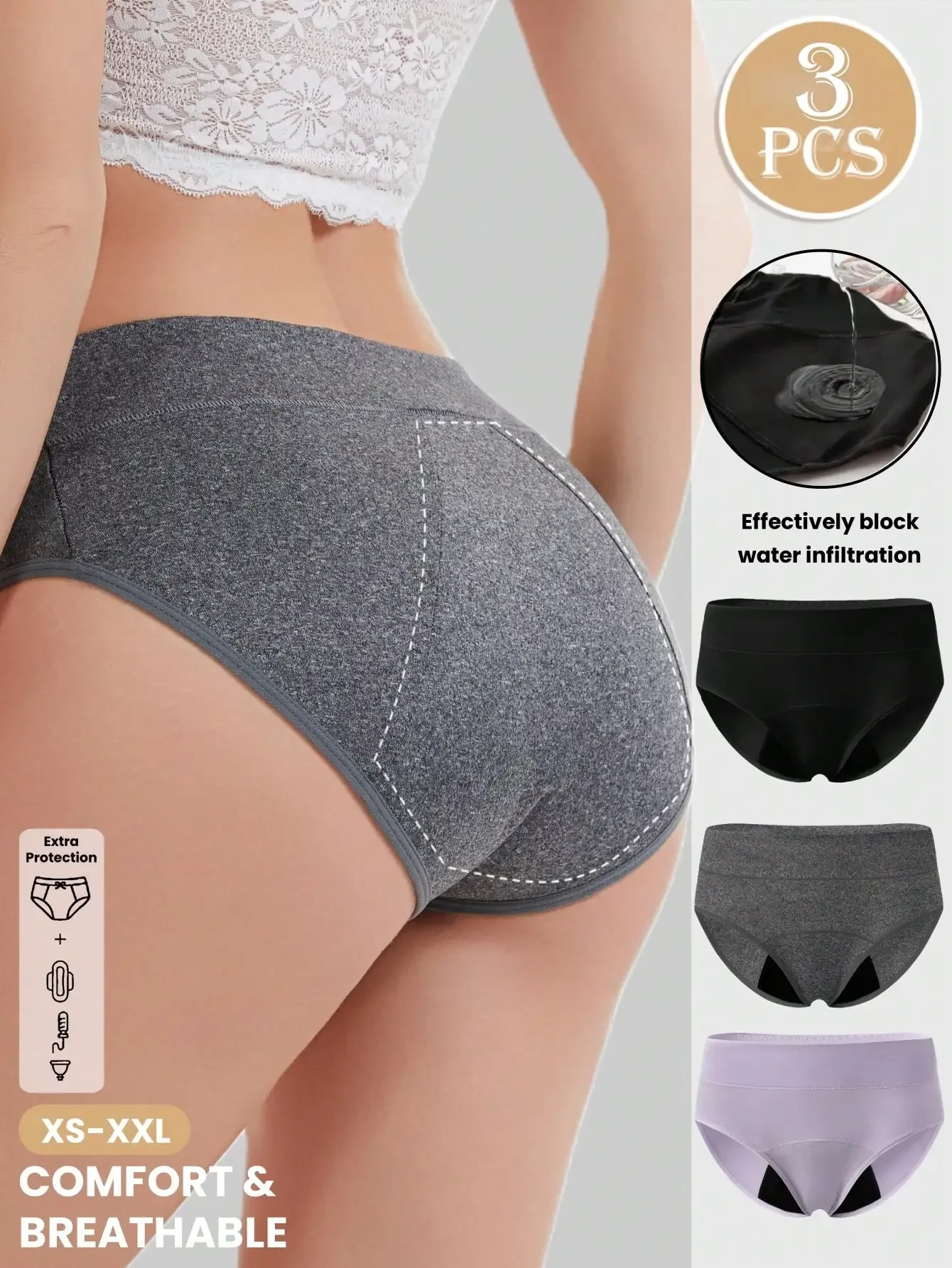 3pcs Women's Soft & Comfortable Leak-Proof Period Panties, Thick & Long Full Coverage Basic Style
3pcs Women's Soft & Comfortable Leak-Proof Period Panties, Thick & Long Full Coverage Basic Style