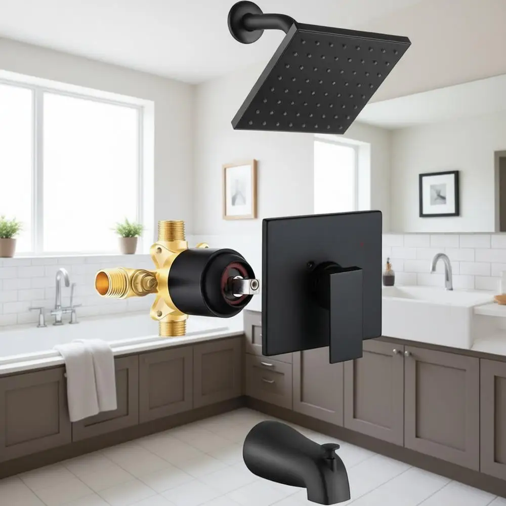 6-Inch Rain Shower and Tub Spout, Single-Handle Trim Kit, Matte Black
6-Inch Rain Shower and Tub Spout, Single-Handle Trim Kit, Matte Black