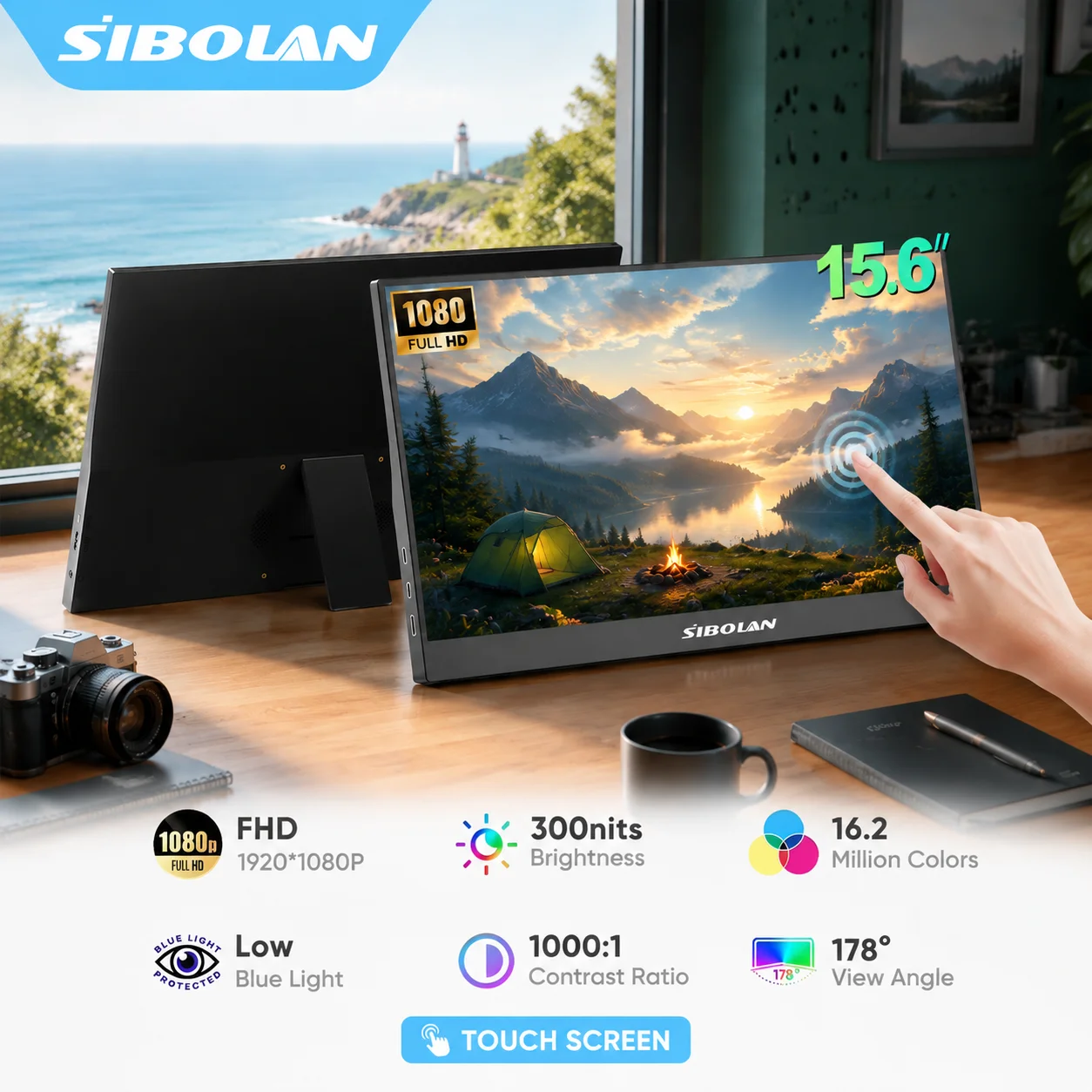SIBOLAN 15.6 Inch Portable Touch Monitor 1080P FHD Built-in Speakers USB C HDMI VESA Port For Laptop XBox PS4/ 5 Switch Phone PC
SIBOLAN 15.6 Inch Portable Touch Monitor 1080P FHD Built-in Speakers USB C HDMI VESA Port For Laptop XBox PS4/ 5 Switch Phone PC