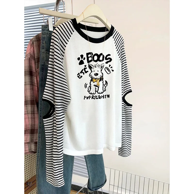Women New Chic Striped Loose O-neck Vintage Long Sleeve T-Shirt Spring Summer Dog Pattern Sleeve Hole Soft Tops
Women New Chic Striped Loose O-neck Vintage Long Sleeve T-Shirt Spring Summer Dog Pattern Sleeve Hole Soft Tops