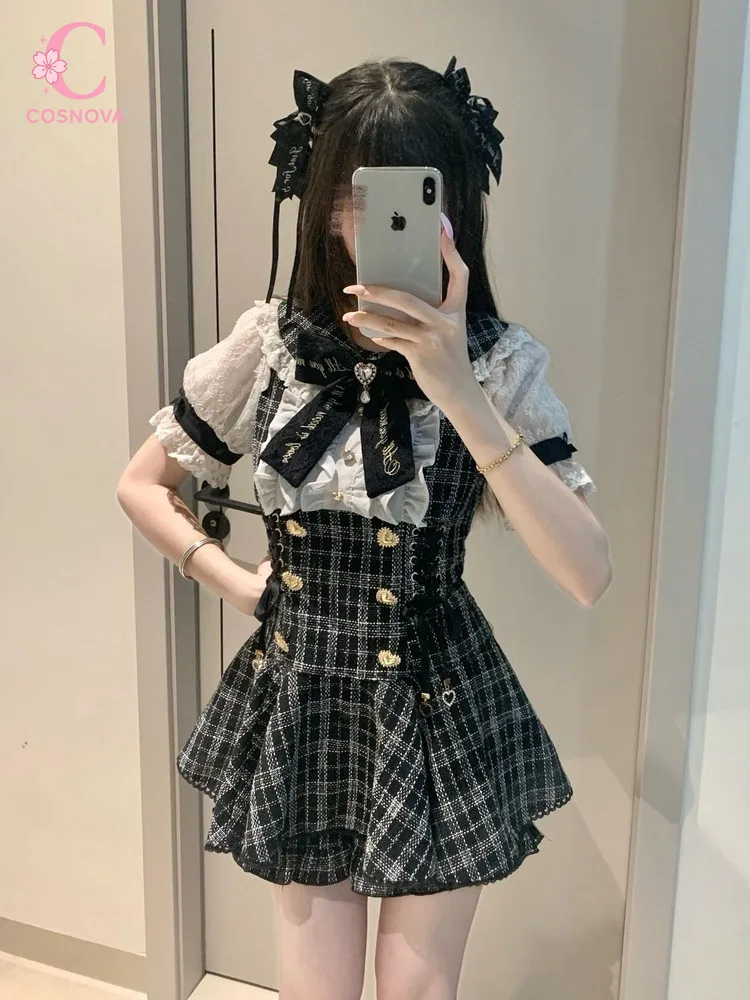 Lolita Dark Sweet Kawaii 2 Piece Set Women Puff Sleeve Bowknot Lace Tweed Top High Waist Mini Skirt Harajuku Japanese Fashion
Lolita Dark Sweet Kawaii 2 Piece Set Women Puff Sleeve Bowknot Lace Tweed Top High Waist Mini Skirt Harajuku Japanese Fashion