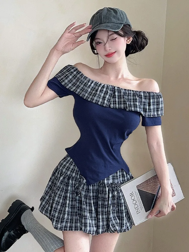 Early Spring Vintage Doll Collar One Shoulder Short Sleeve Plaid Skirt Set Women's Fashion Ensemble Breathable Lightweight
Early Spring Vintage Doll Collar One Shoulder Short Sleeve Plaid Skirt Set Women's Fashion Ensemble Breathable Lightweight