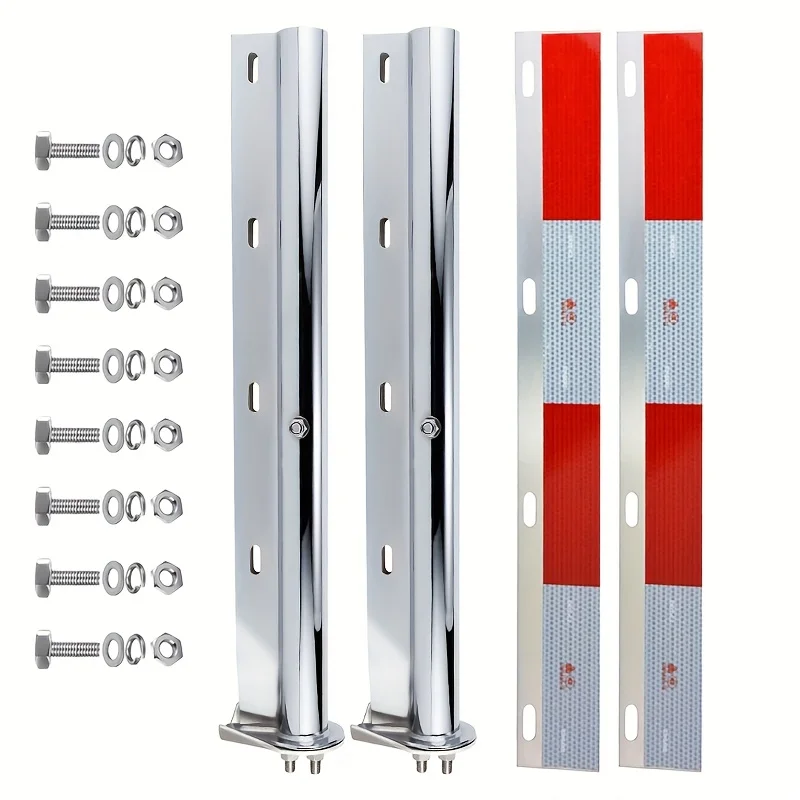 Set of 2 Chrome Straight Spring-Loaded Mud Flap Hanger Brackets with 1-1/8" Bolt Spacing And 30" Length, Including Aluminum
Set of 2 Chrome Straight Spring-Loaded Mud Flap Hanger Brackets with 1-1/8" Bolt Spacing And 30" Length, Including Aluminum
