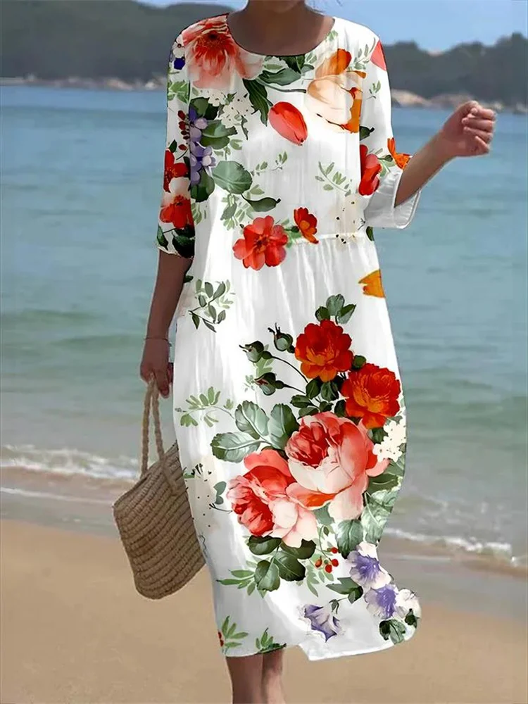 Spring Summer Women Maxi Dresses Casual Half Sleeves Floral Printed O-neck Woman Bohe Beach Party Long Dress Mujer Vestidos
Spring Summer Women Maxi Dresses Casual Half Sleeves Floral Printed O-neck Woman Bohe Beach Party Long Dress Mujer Vestidos