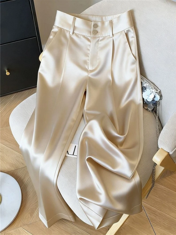 Silk Women's Pants Solid Color Champagne Ladies with Wide Leg Pants New High Waist Breathable Satin Summer Suit Women's Pants
Silk Women's Pants Solid Color Champagne Ladies with Wide Leg Pants New High Waist Breathable Satin Summer Suit Women's Pants