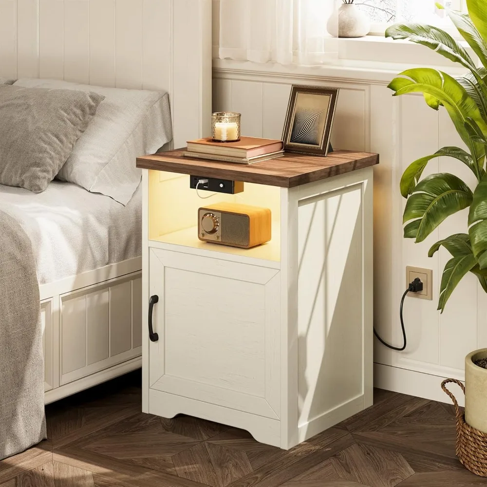 Farmhouse Nightstand Set of 2, Bedside Table with Charging Station & LED Lights, End Tables with Open Shelf and, Customized
Farmhouse Nightstand Set of 2, Bedside Table with Charging Station & LED Lights, End Tables with Open Shelf and, Customized