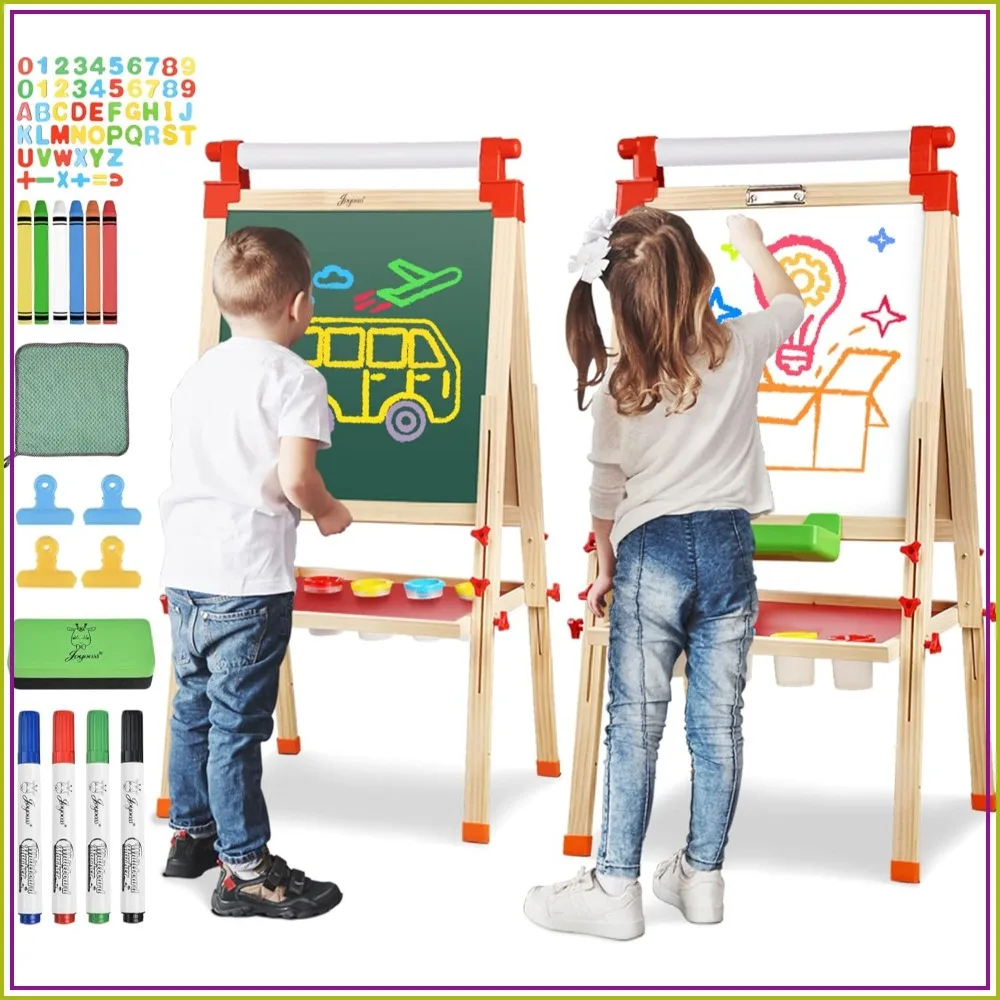 Adjustable Double Sided Wooden Easel for Kids - Magnetic Whiteboard & Chalkboard with Paper Roll, Art Easel for Ages 3-12, Painting & Drawing Gift
Adjustable Double Sided Wooden Easel for Kids - Magnetic Whiteboard & Chalkboard with Paper Roll, Art Easel for Ages 3-12, Painting & Drawing Gift