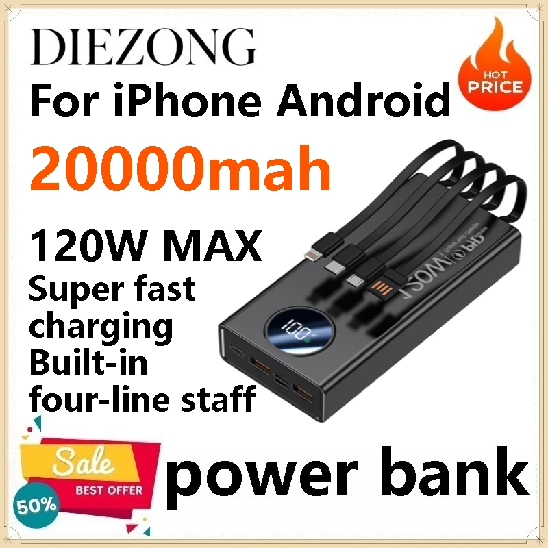 High Capacity 20000mAh 120W PD Fast Charge Powerbank Built Four Integrated Cables Emergency Portable Charger for IOS Android
High Capacity 20000mAh 120W PD Fast Charge Powerbank Built Four Integrated Cables Emergency Portable Charger for IOS Android