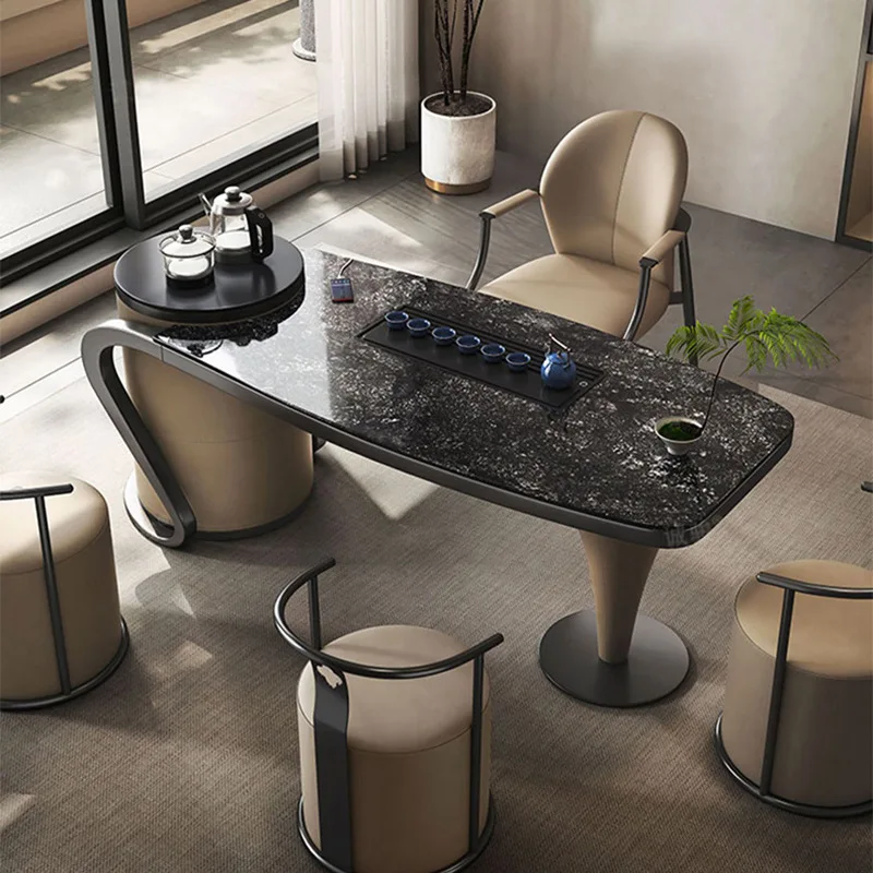 Офисный чайный столик, чайник, встроенный дизайнерский светильник, роскошная каменная плита, современный простой высококачественный островный чайный столик и комбинация стульев
Офисный чайный столик, чайник, встроенный дизайнерский светильник, роскошная каменная плита, современный простой высококачественный островный чайный столик и комбинация стульев