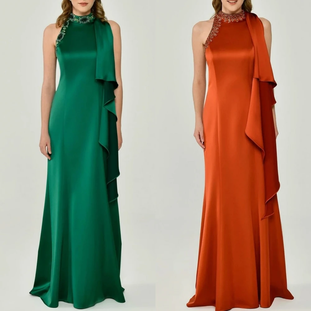 Satin Sequined Pleat Party Sheath Halter Bespoke Occasion Gown Long Dresses
Satin Sequined Pleat Party Sheath Halter Bespoke Occasion Gown Long Dresses
