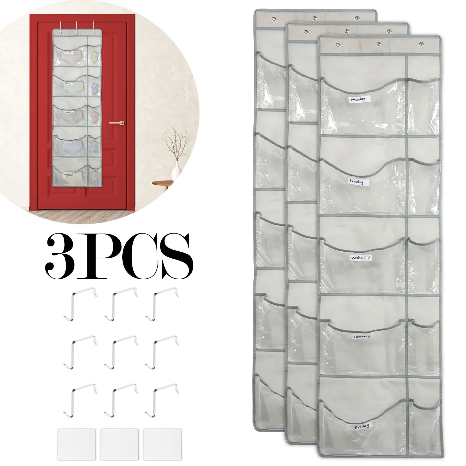 3Pcs Weekly Clothes Organizer 5 Layers Transparent Kids Clothing Organizer Multipurpose Wall Mounted Clothes Bag with 10 Pocket
3Pcs Weekly Clothes Organizer 5 Layers Transparent Kids Clothing Organizer Multipurpose Wall Mounted Clothes Bag with 10 Pocket
