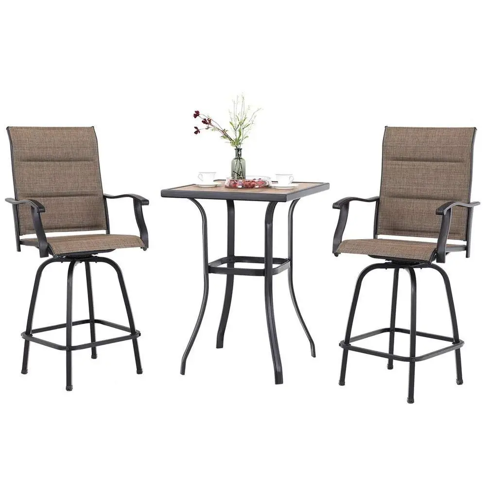 3 Piece Outdoor Swivel Bar Stools Set, Bar Height Patio Set with 2 Padded Textilene Fabric Chairs, AllWeather High Top Patio Bi
3 Piece Outdoor Swivel Bar Stools Set, Bar Height Patio Set with 2 Padded Textilene Fabric Chairs, AllWeather High Top Patio Bi