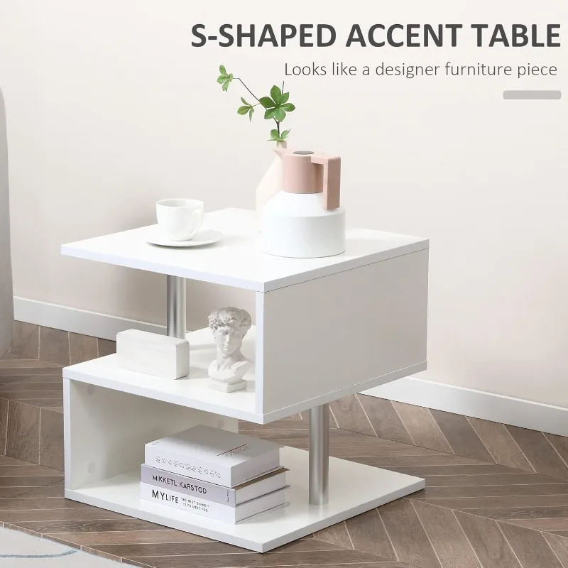 20" Modern End Table, Accent Side Table, S-Shaped Coffee Table with Storage Shelf and Steel Poles, White
20" Modern End Table, Accent Side Table, S-Shaped Coffee Table with Storage Shelf and Steel Poles, White